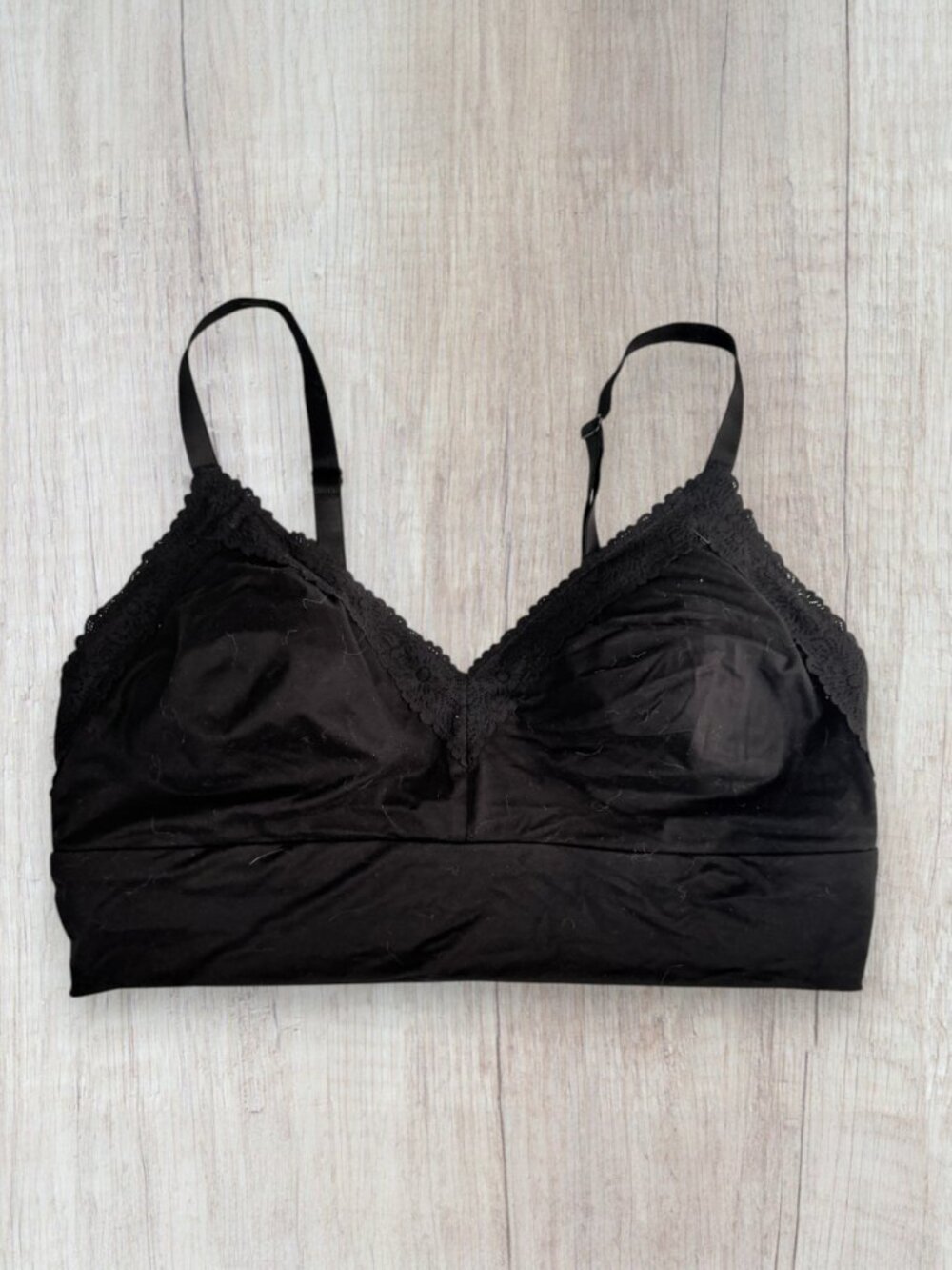 Aerie Black Lace Trim Wireless Stretch Longline Plunge Bralette L DD